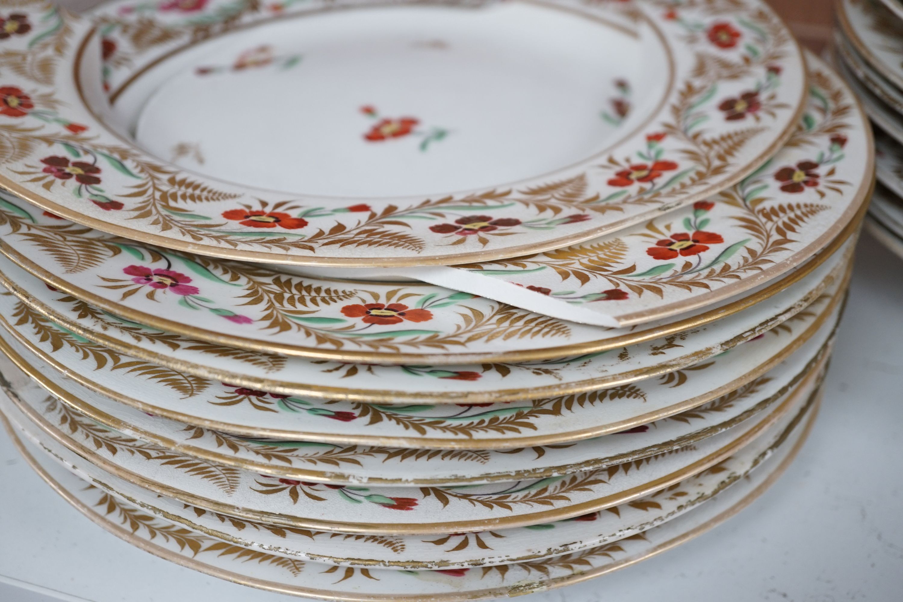 An early 19th century Derby seventeen-piece part dinner set, lobed oval serving dishes 31cm. - Image 6 of 6