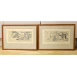 Utamaro II (fl.1804-1818) two woodblock prints, Yoshitsune serenading Joruri Kime and Genji visiting