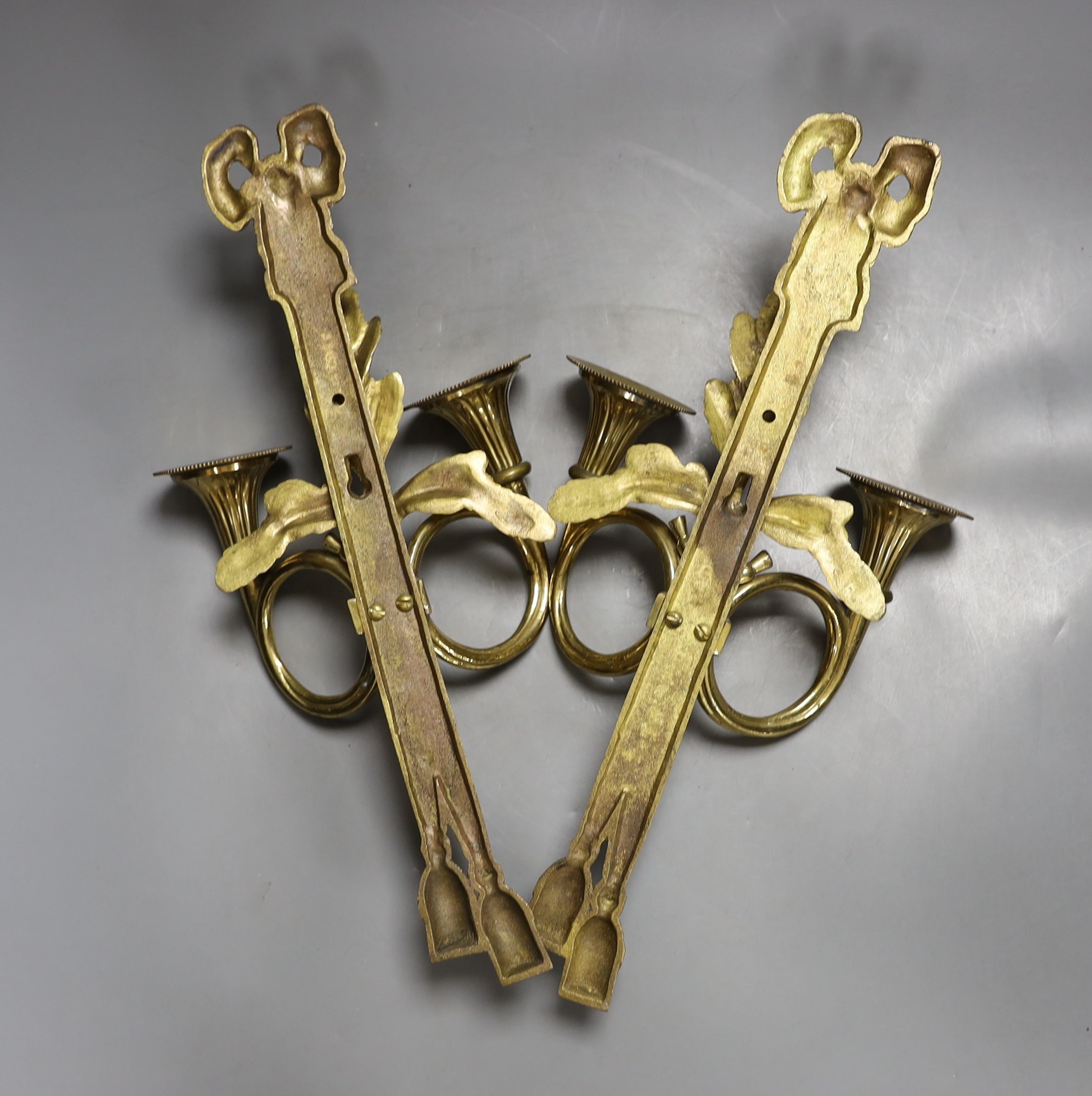 A pair of cast brass twin light wall sconces 40cm - Image 2 of 2