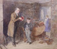 Charles Green R.I. (1840-1898) - watercolour, An Incident in the Life of J.J. Barratt, initialled,