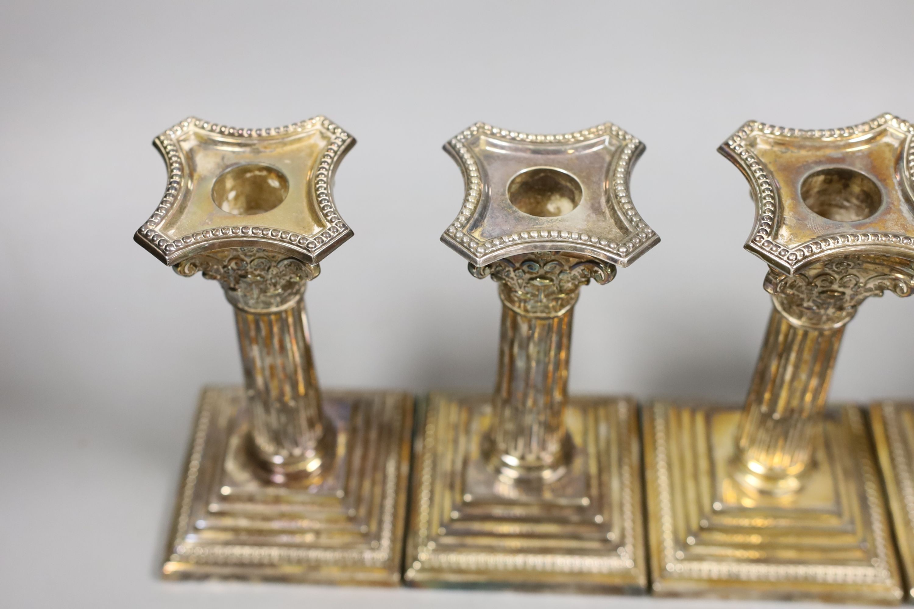A set of four modern silver Corinthian column dwarf candlesticks, James Dixon & Sons, Sheffield, - Image 3 of 4