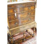 An early 18th century chest on stand with some later timbers, width 104cm, height 133cm