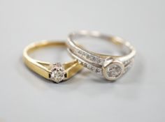 Two 18ct gold and diamond rings, including solitaire and white gold single stone, with diamond set