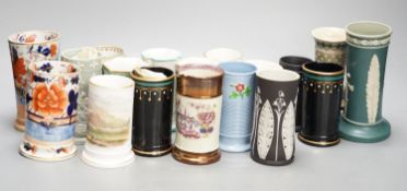 Eighteen various Victorian ceramic spill vases, including Masons and Dudson, tallest 16cm.