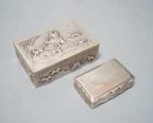 A Victorian silver snuff box, Nathaniel Mills, Birmingham, 1852, 81mm, together with a Indian