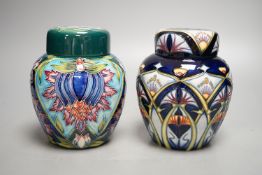 Two Moorcroft trial ginger jars and covers, signed Rachel Bishop and Shirley Hayes, 2001 and 2002,