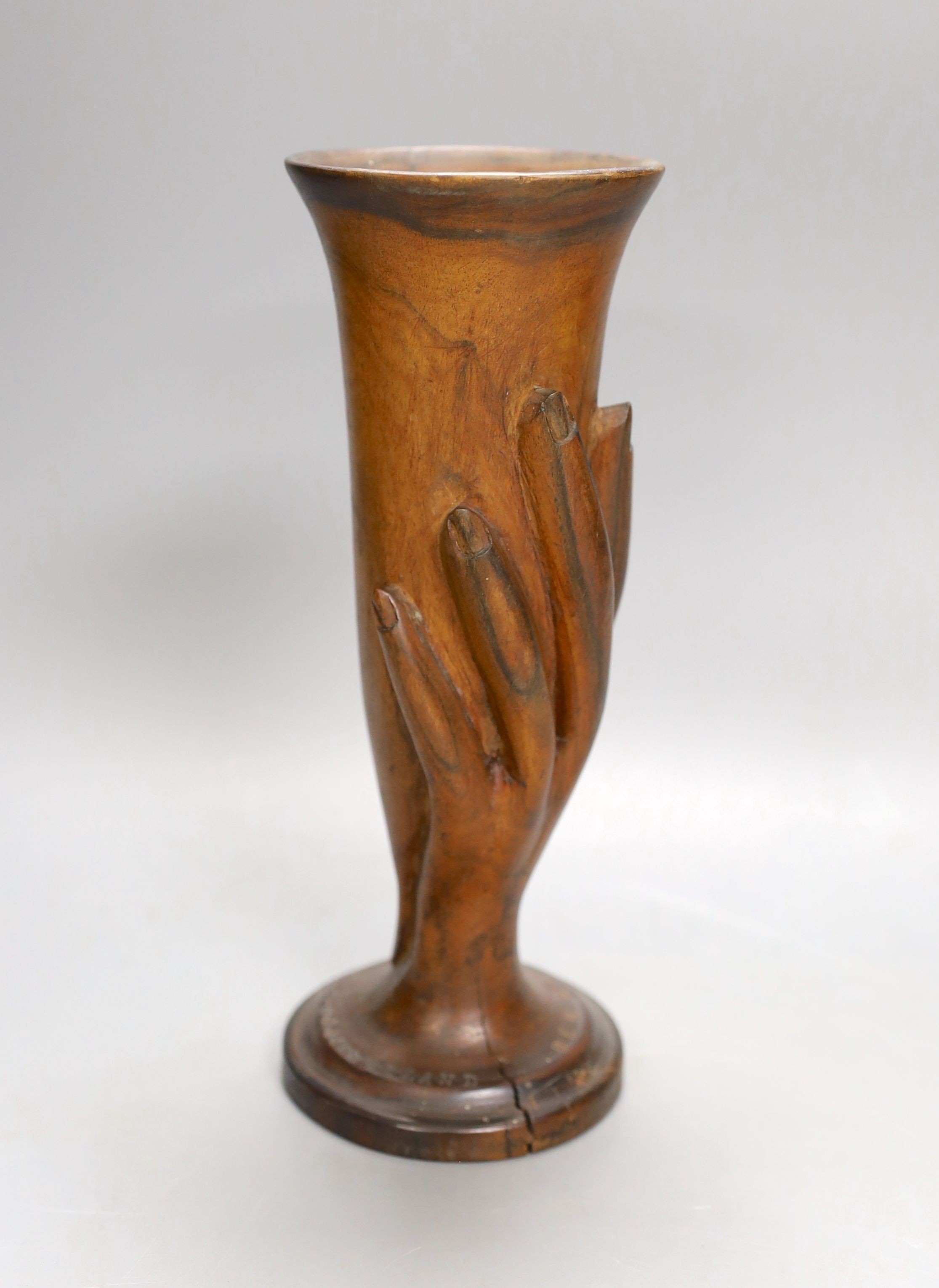 A wooden vase 'Ben Christian Pitcairn Island', approx 24 cms high.