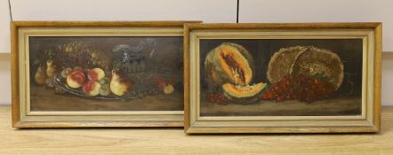 Bournay, pair of oils on panel, Still lifes of fruit, signed, 16 x 34cm