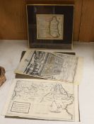 A small group of assorted maps;Toms after Badeslade, The County of Sussex, 1741, 15 x 16cm, framed.