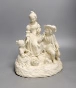 A 19th century Adams & Co. parian group of a man, woman, child and dog 31cm