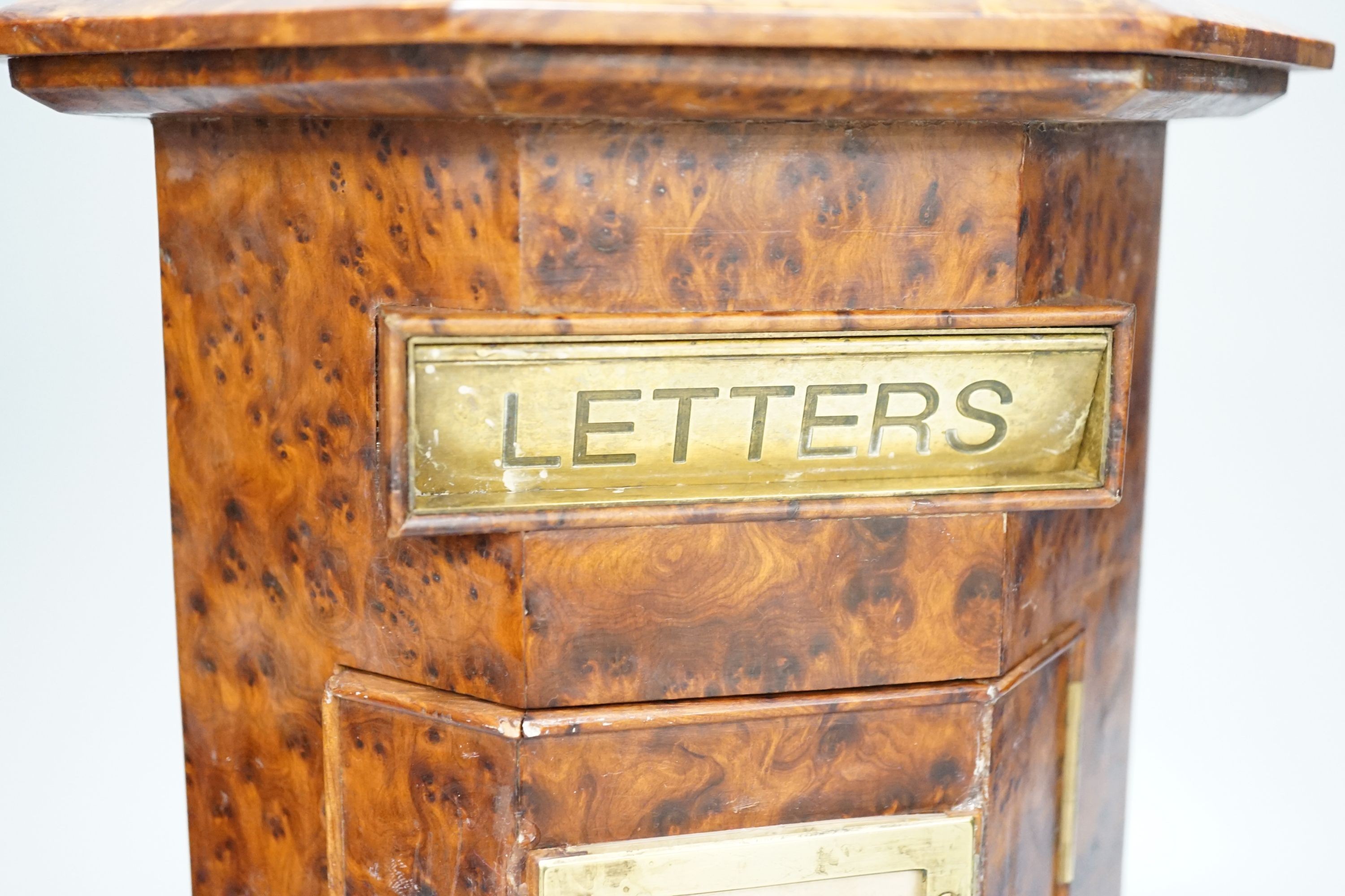 A Victorian-style amboyna octagonal country house post box, 34 cms high. - Image 3 of 6