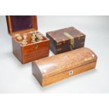 A Victorian mahogany medicine case, with bottles, 13cm. wide, a brass-mounted box and a rosewood