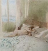 Bernard Dunstan (1920-2017), limited edition print, Reclining nude with Venice beyond, signed in