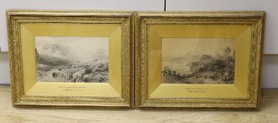 Thomas Miles Richardson (1813-1890), pair of ink and wash drawings, 'Etna from Taormina' and '