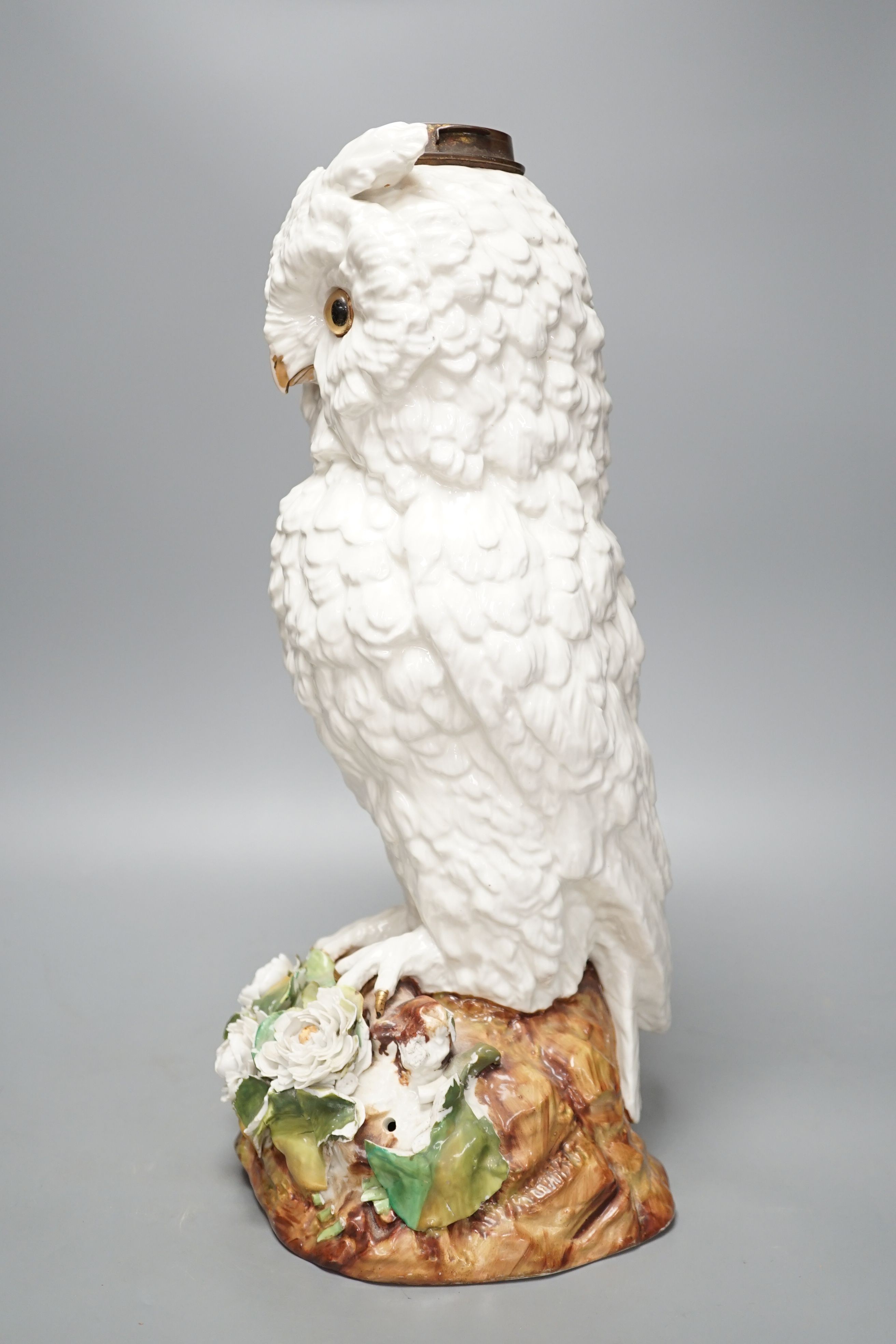 A large late 19th century ‘owl’ porcelain oil lamp base, with Victorian lozenge registration mark to - Image 3 of 8