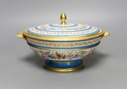 Sevres ecuelle and cover painted with a band of flowers surrounding the gilt monogram of Louis