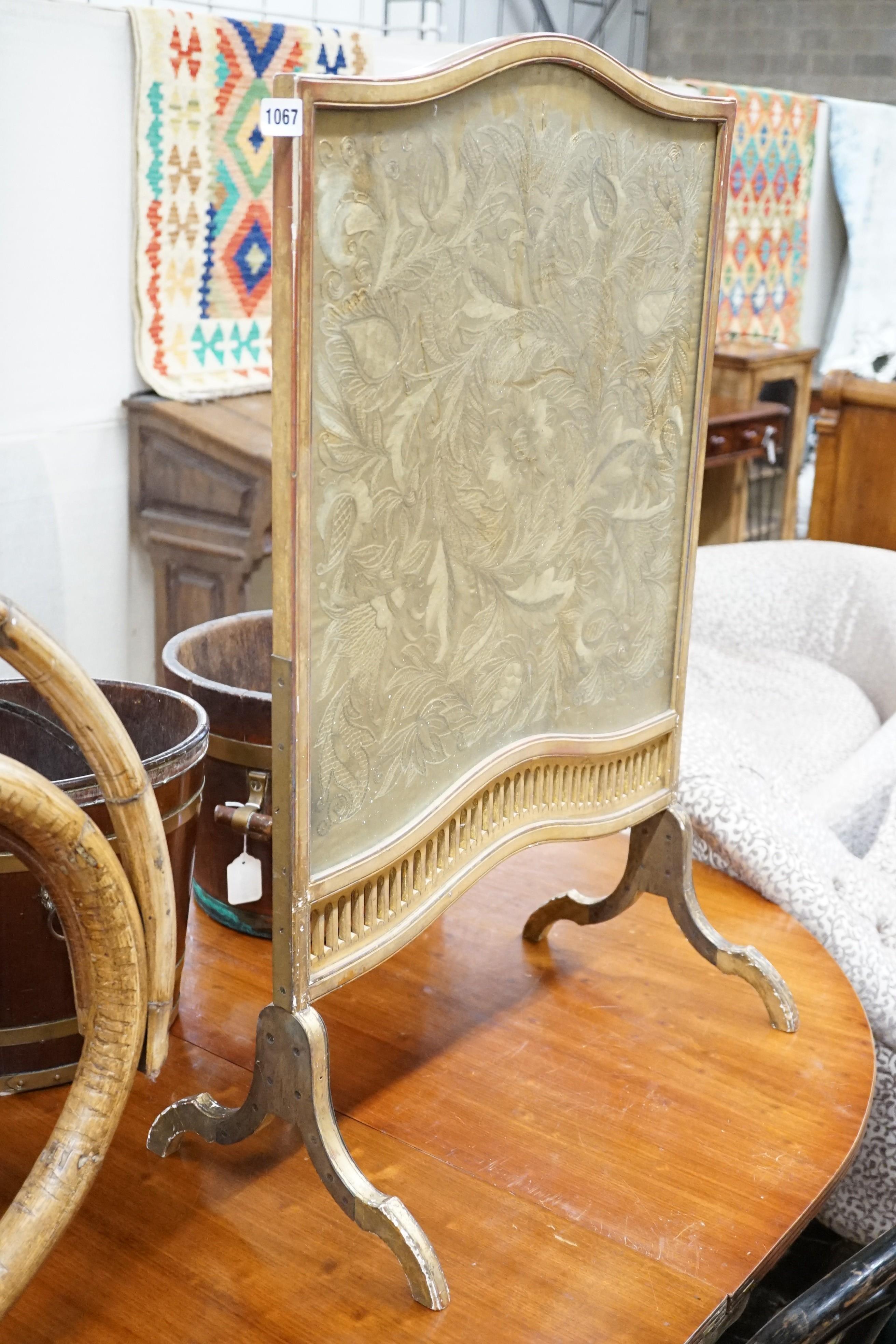 A carved gilt wood fire screen with internal needlework panel, width 56cm, height 92cm - Image 3 of 3