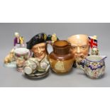 Three Royal Doulton jugs, Road Doulton figure the young master HN2872 and two other jugs and Chinese