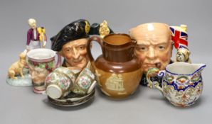 Three Royal Doulton jugs, Road Doulton figure the young master HN2872 and two other jugs and Chinese