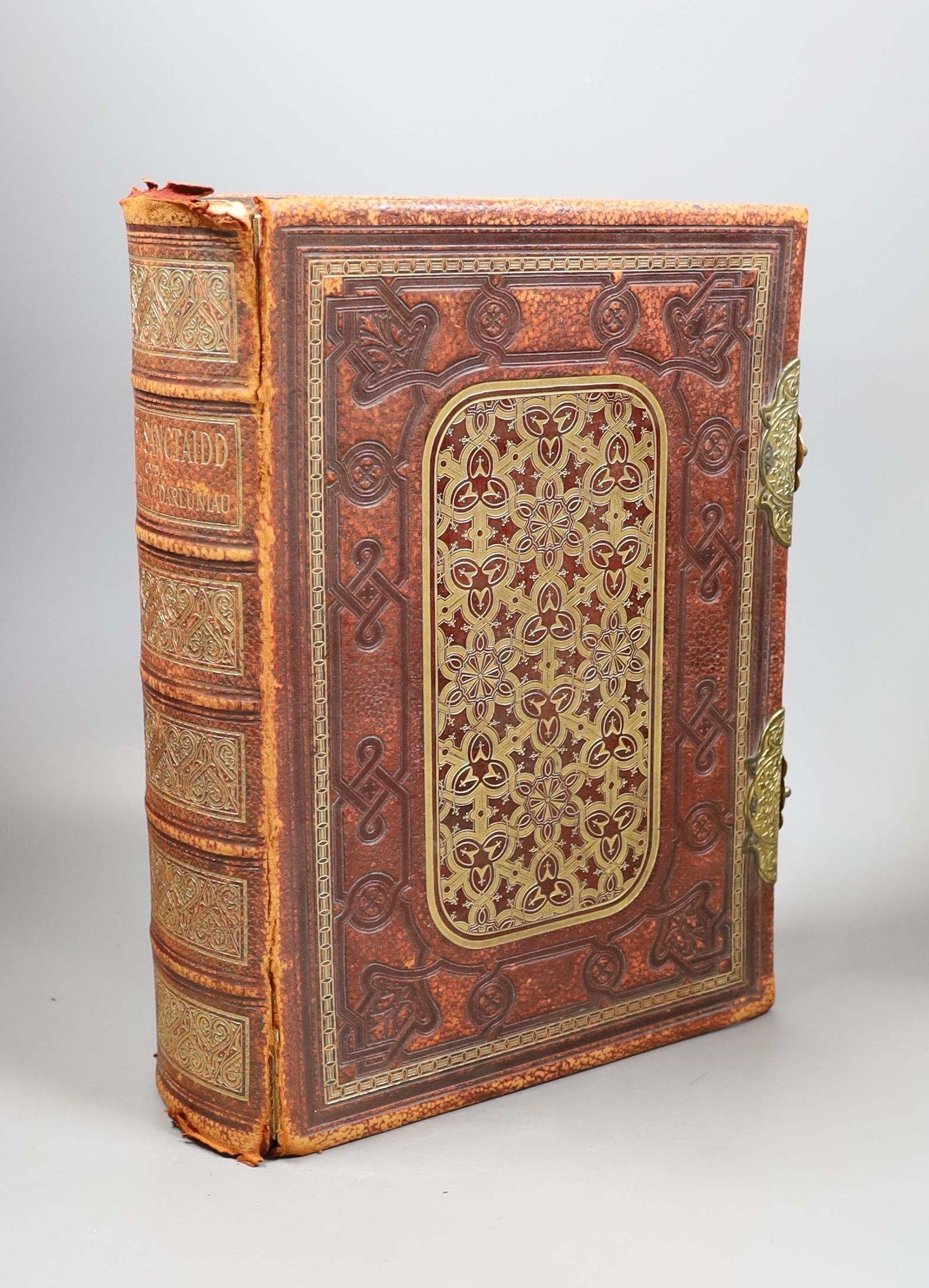 ° ° Victorian Welsh Bible "Y Beibel Teuluaidl Cynnwysfawr" decorative gilt tooled leather binding