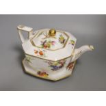 A Spode teapot cover and stand painted with flowers on a moulded body pattern 2527, c.1820, 24cm