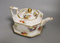 A Spode teapot cover and stand painted with flowers on a moulded body pattern 2527, c.1820, 24cm