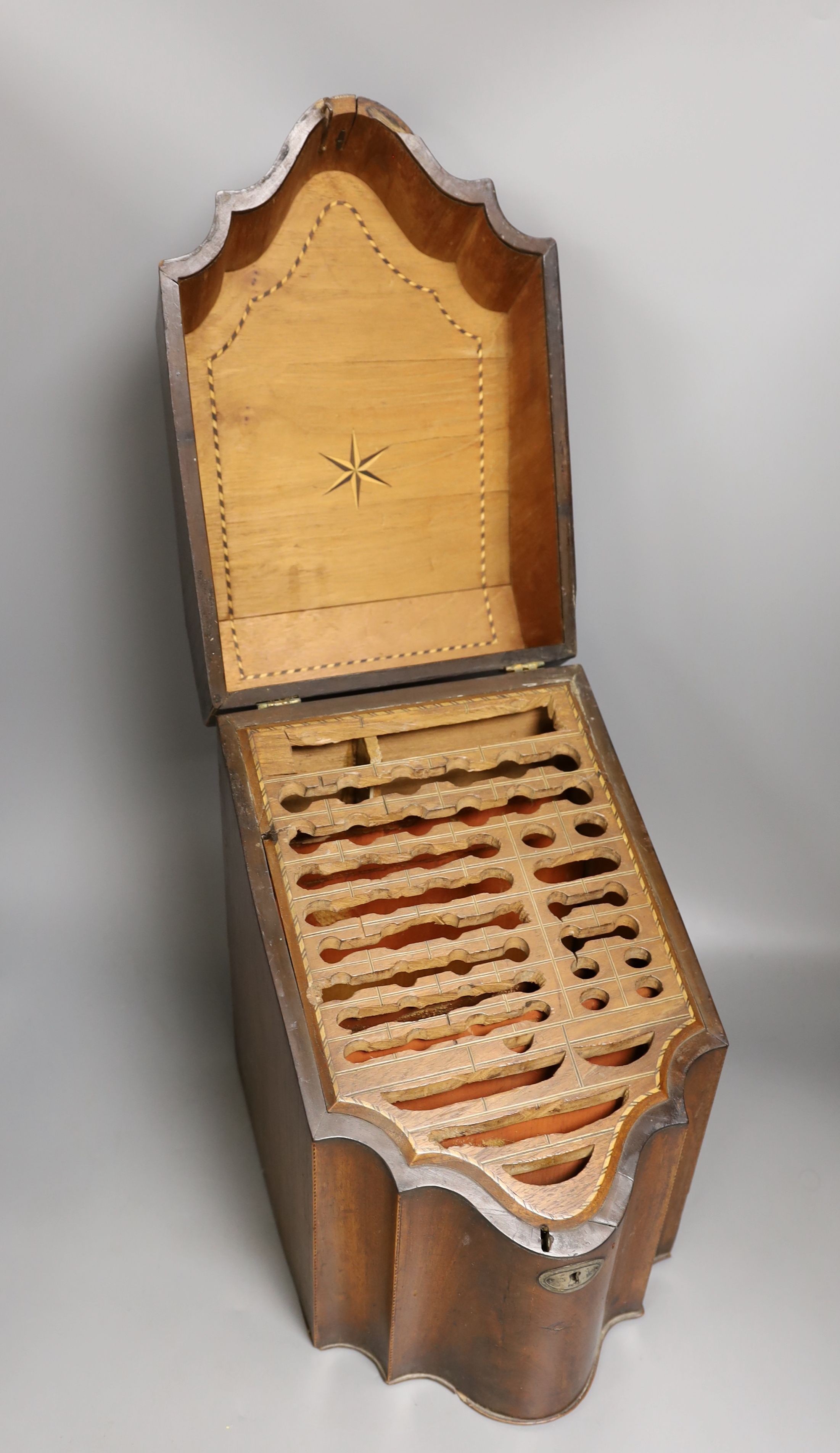 A George III mahogany and line inlaid knife box, 37 cms high. - Image 2 of 2