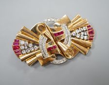 Lot 1960 , A 1950's yellow metal, white stone, diamond and synthetic?