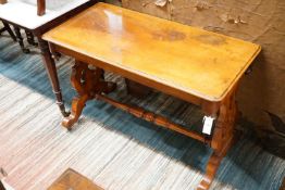 A late Victorian mahogany centre table, width 106cm, height 71cm and a Victorian mahogany centre