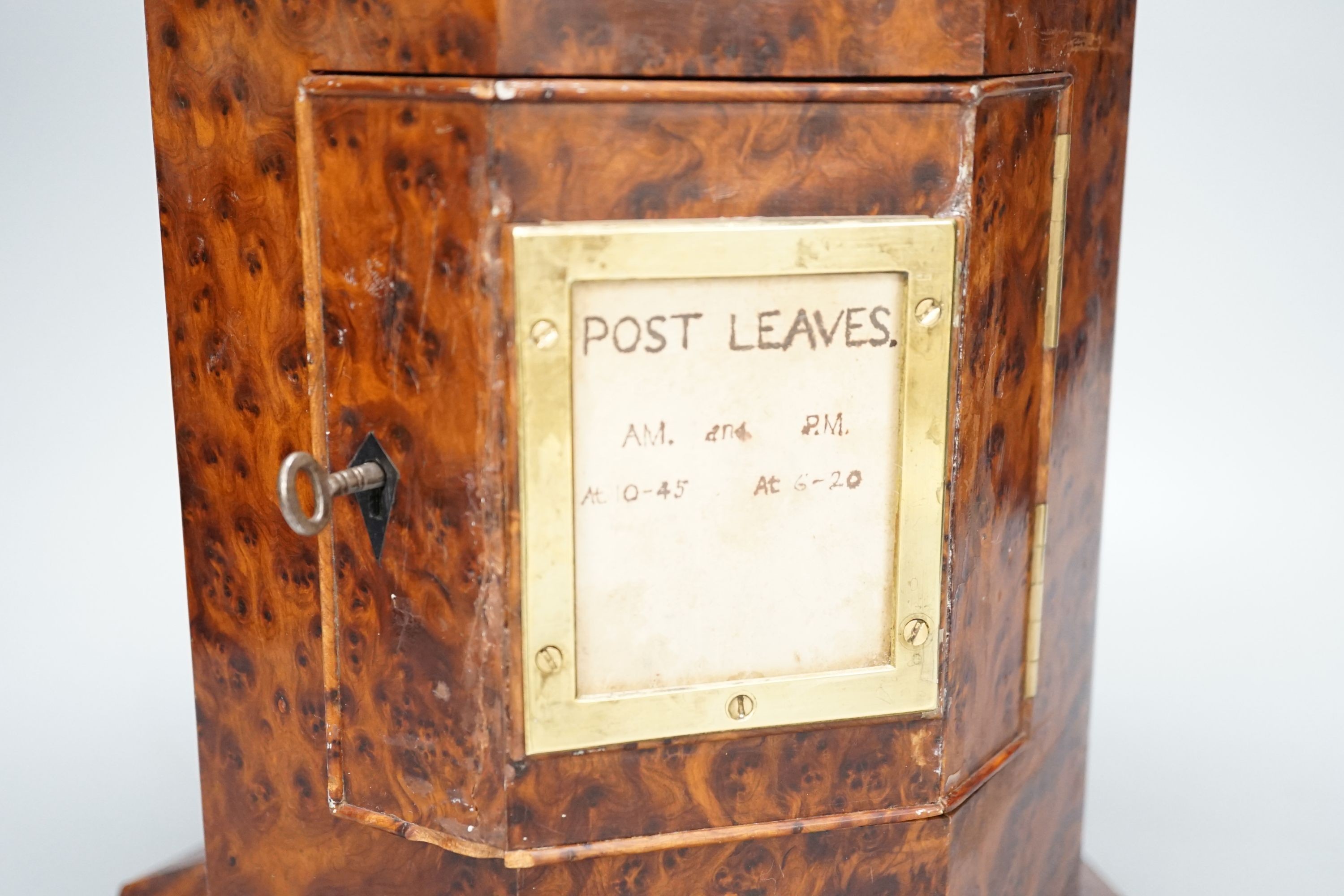 A Victorian-style amboyna octagonal country house post box, 34 cms high. - Image 2 of 6