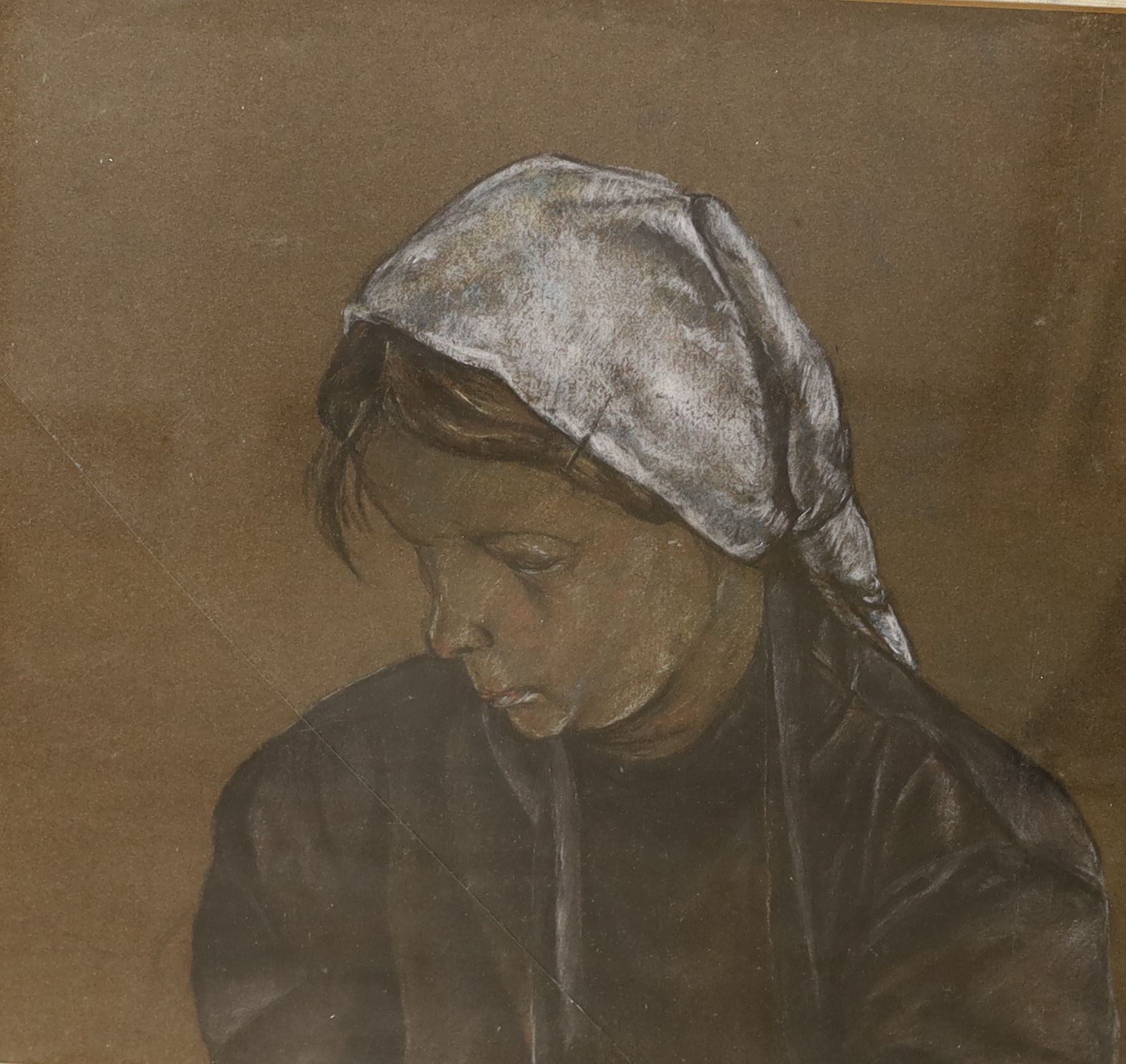 Continental School, pastel on brown paper, Study of a woman wearing a head scarf, 33 x 37cm and a - Image 3 of 3