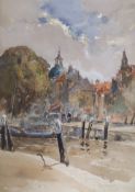 Louis Burleigh Bruhl (1861-1942), watercolour, 'The Harbour Mouth, Dordrecht', signed with label