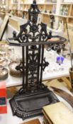 A Victorian cast iron stick stand and drip tray, Rd number 92713,88 cms high.