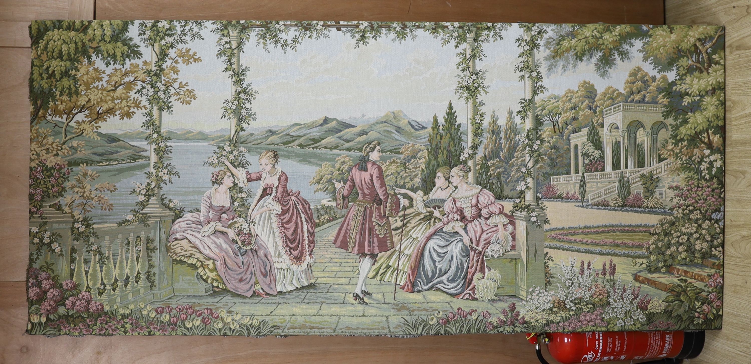 A large tapestry, French garden scene, 97 x 218cm - Image 2 of 2