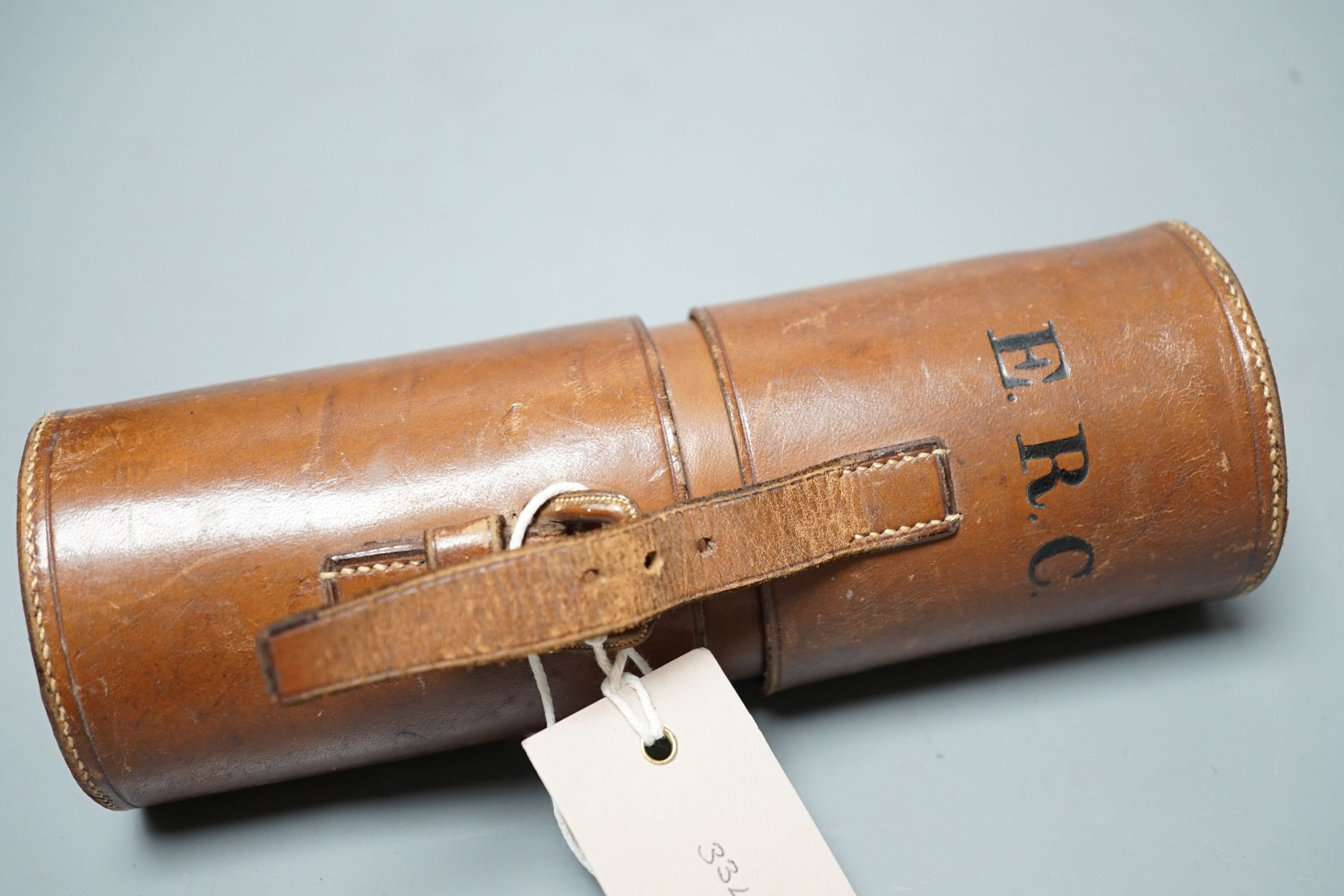 A Dolland Day or Night brass and leather nine draw telescope with case. Inscribed ‘Jas. Hy. - Image 4 of 4
