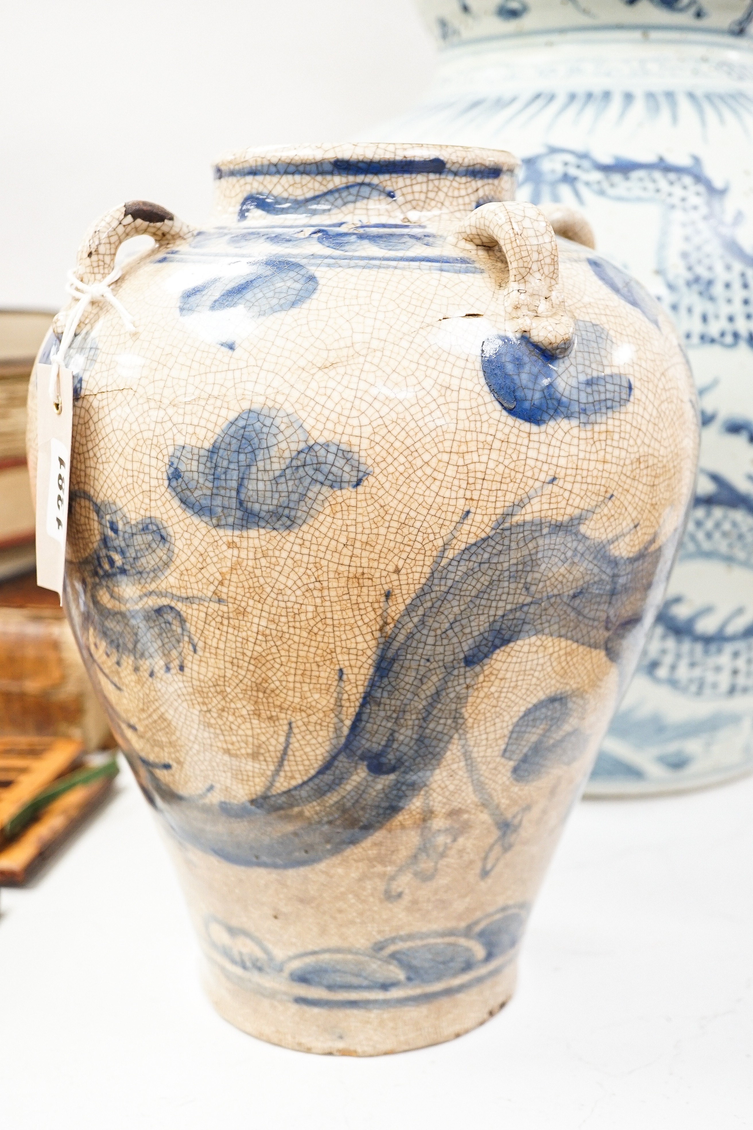 A large Chinese blue and white 'dragon' double gourd vase, 64cm high and an Annamesse style blue and - Image 6 of 13