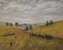 William Baker (American), oil on canvas, “Amish farming settlement’, signed and dated ’22, 50 x
