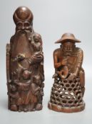 A 19th century Chinese bamboo figure of Shou Lao and a similar bamboo carving of a fisherman, 32 and