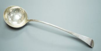 A George III Scottish silver Old English pattern soup ladle, James Gilliland, Edinburgh, 1770, 36.