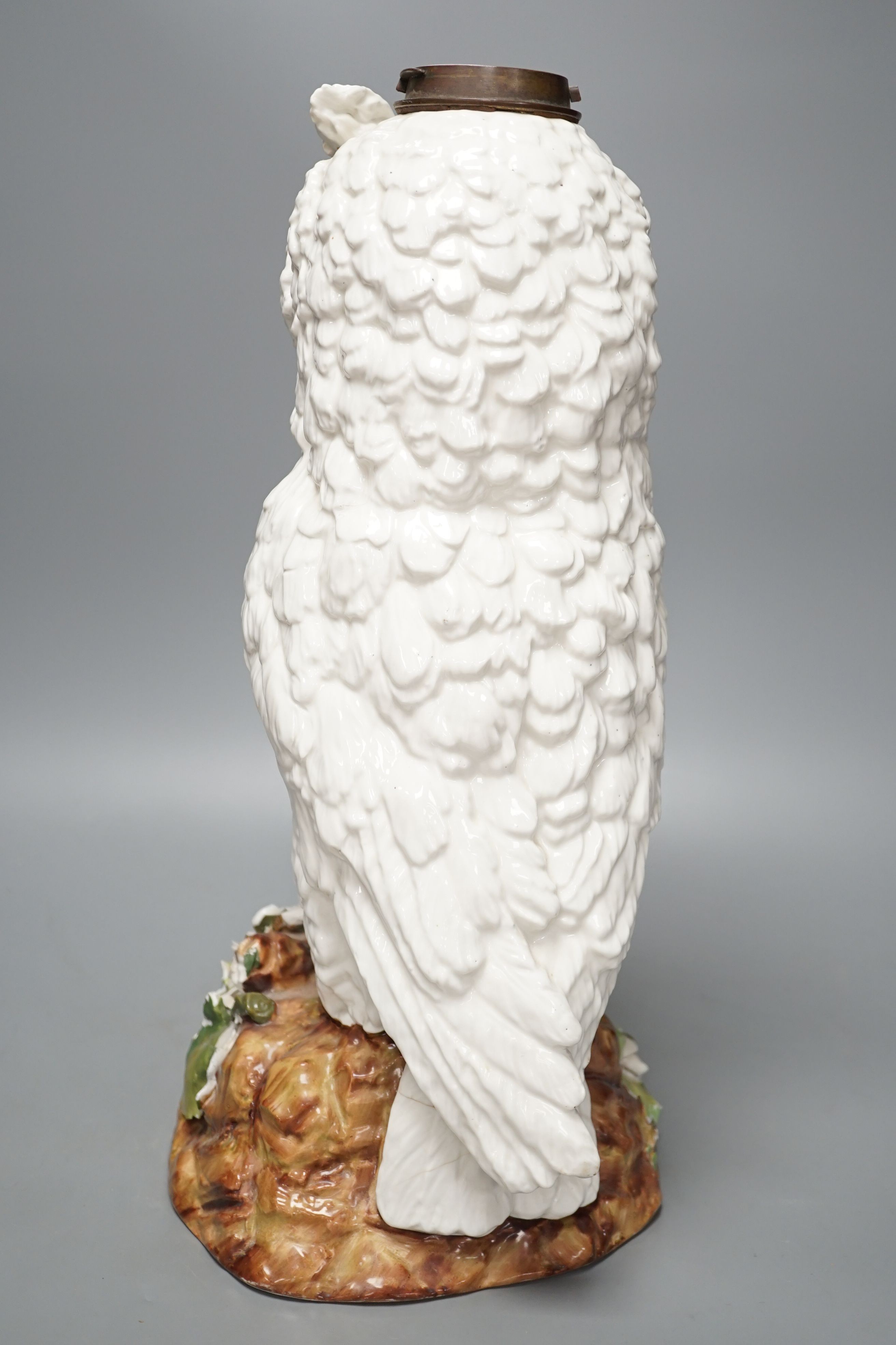 A large late 19th century ‘owl’ porcelain oil lamp base, with Victorian lozenge registration mark to - Image 4 of 8