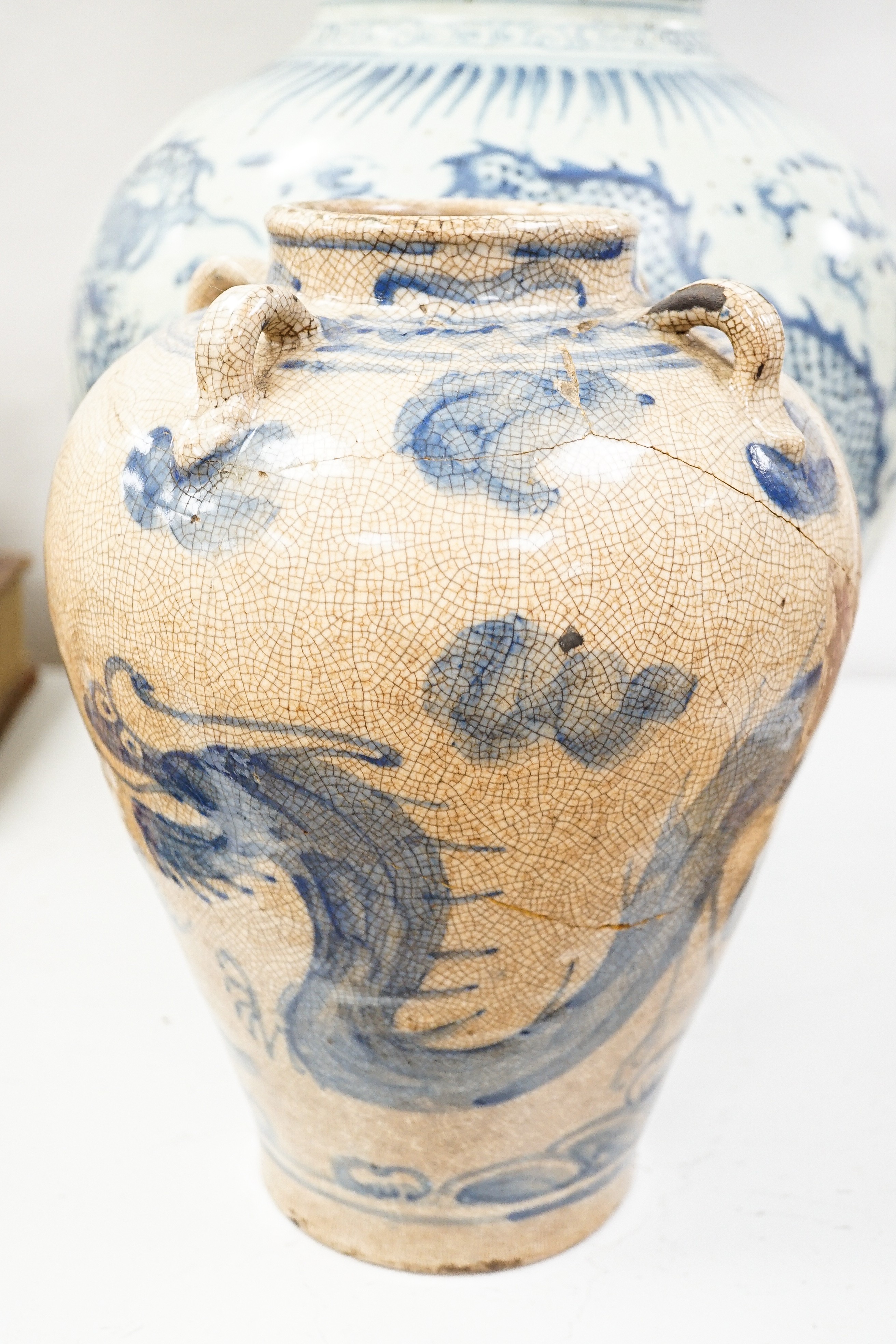 A large Chinese blue and white 'dragon' double gourd vase, 64cm high and an Annamesse style blue and - Image 2 of 13