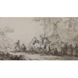 Attributed to Jacques François Joseph Swebach (1769-1823), pen and ink, An encampment, label