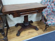 A William IV mahogany card table, width 91cm