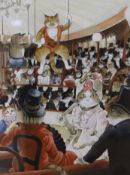 Susan Herbert (1945-2014), watercolour with bodycolour "The Sporting Ladies (Tissot)", signed, Chris