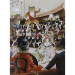 Susan Herbert (1945-2014), watercolour with bodycolour "The Sporting Ladies (Tissot)", signed, Chris