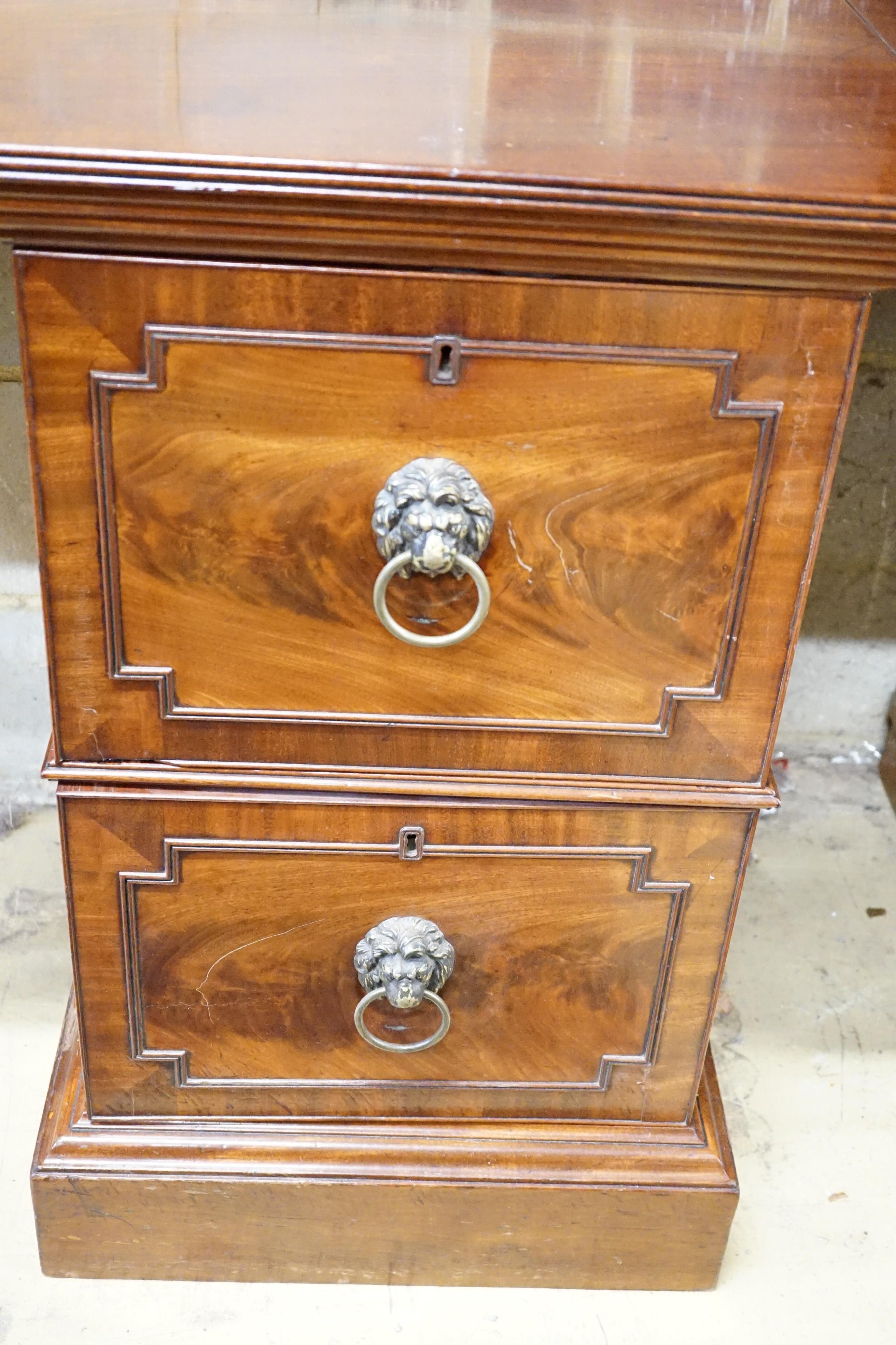 A George III mahogany pedestal designed by C. Wilson, with twin flap top, cellaret drawer now with - Image 3 of 3