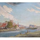 Middlecoat (1890-1959), oil on canvas, Riverside town, signed, 64 x 77cm,