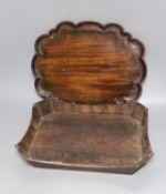 A Georgian oval pie crust tray 38 cms wide and a Regency rosewood letter tray.
