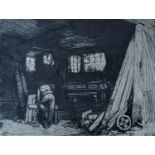Fred Cecil Jones RBA (1891-1956), etching, Carpenter in a workshop, signed in pencil and dated 1914,