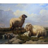 19th Century Dutch School, oil on canvas, Sheep and ducks in a landscape, indistinctly signed, 53